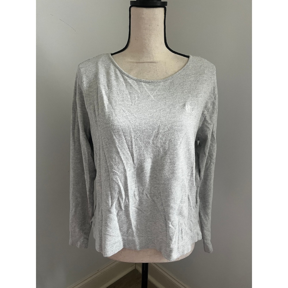 Ralph Lauren Grey Cotton Sweater Medium Long Sleeve Minimalist Preppy Old Money